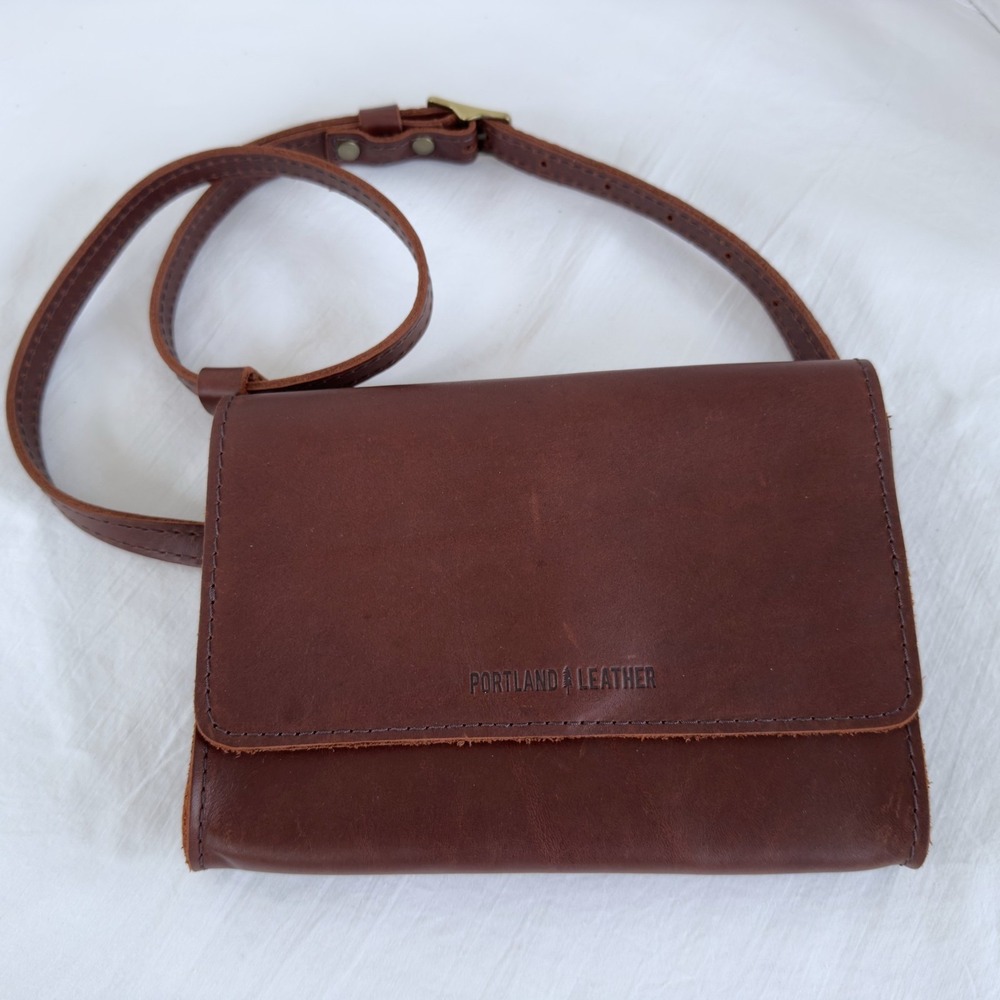 Portland Leather Goods Belt Bag Dark Brown Smooth Leather Flap Magnetic